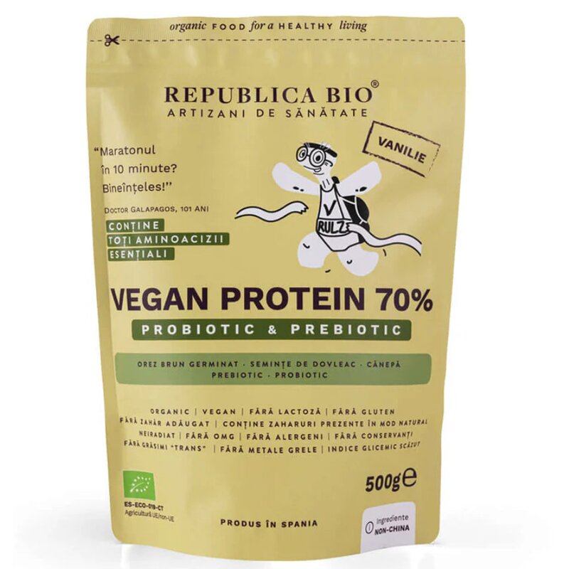 Vegan Protein 70% - Probiotic & Prebiotic, 500g, ecologic, gust vanilie, Republica BIO