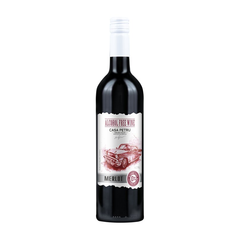 Vin demidulce rosu, fara alcool, Merlot, 750ml, Casa Petru