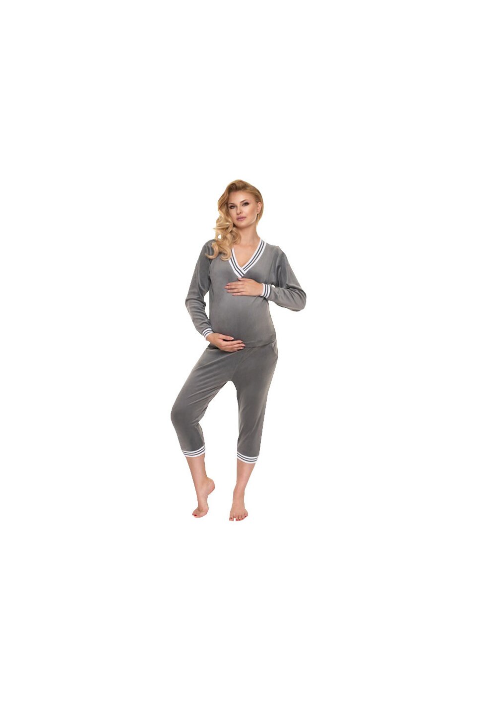 Pijama cu pantalon 3/4 velur, gri