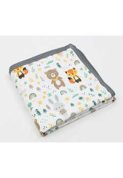 Aleza impermeabila, reutilizabila, urs cu esarfa verde, strat superior bumbac, 78x100cm