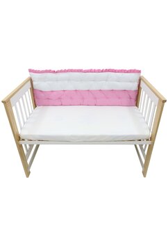 Aparatoare laterala, Prichindel, matlasata, bumbac, cu volanas, alb cu roz, 120x44cm