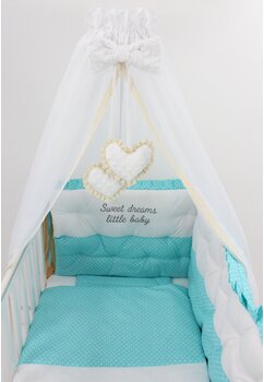 Baldachin voal cu inimioare decor si dantela crem, 300x160cm