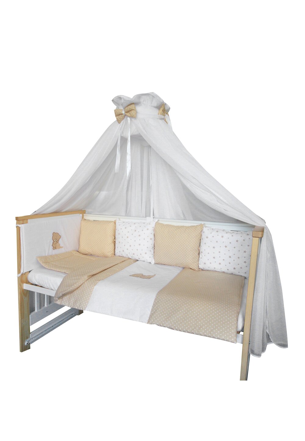 Baldachin voal universal, cu fundite crem cu buline, 560x160cm
