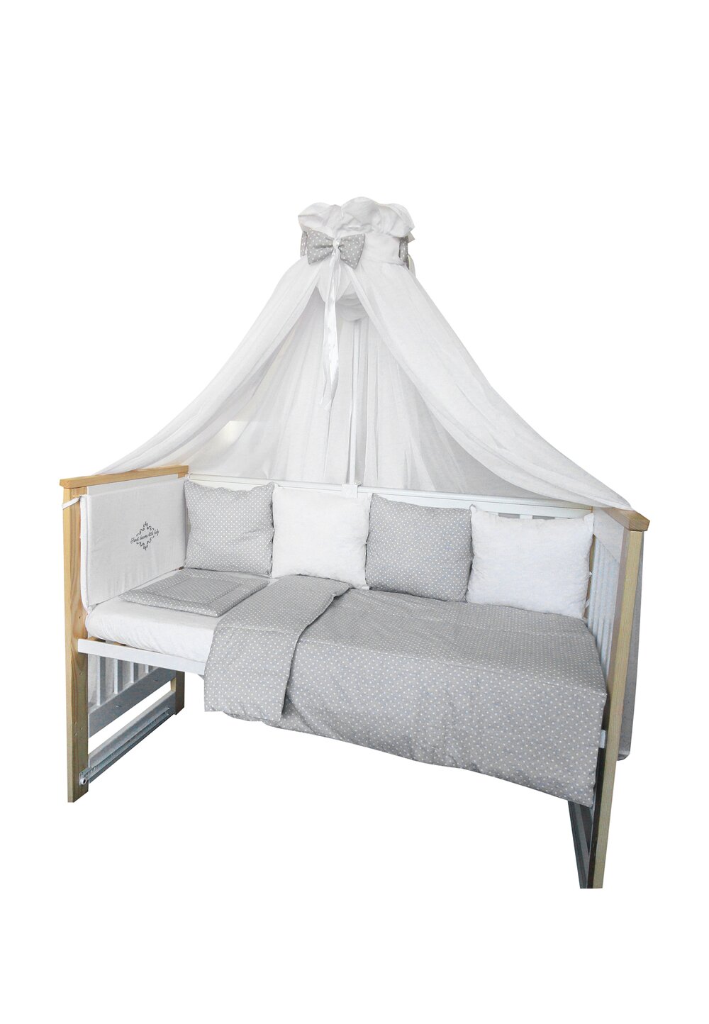 Baldachin voal universal, cu fundite gri cu buline, 560x160cm