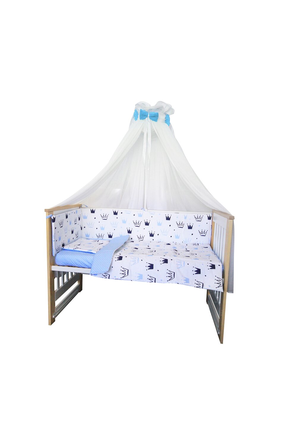 Baldachin voal universal, cu fundite minky albastre, 560x160cm