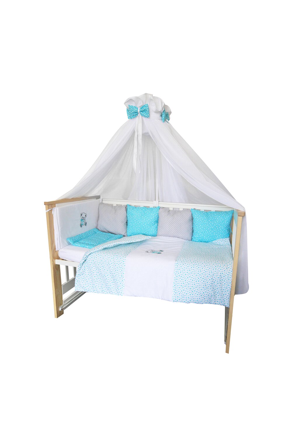 Baldachin voal universal, cu fundite turcoaz cu stelute, 560x160cm