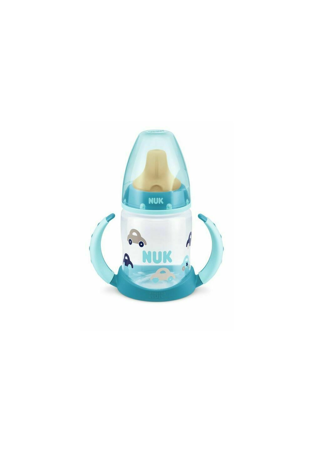 Biberon Nuk cu manere, tetina din latex, 6-18 luni, 150ml, albastru