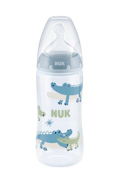 Biberon, Nuk First Choice+, cu  senzor de temperatura, Crocodil, 0-6 luni, 300 ml, albastru