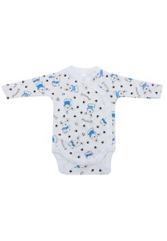 Body maneca lunga, Iepurasul cu tricou albastru, bumbac, alb