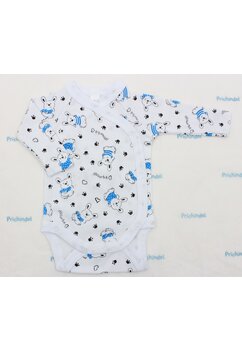 Body maneca lunga, Iepurasul cu tricou albastru, bumbac, alb