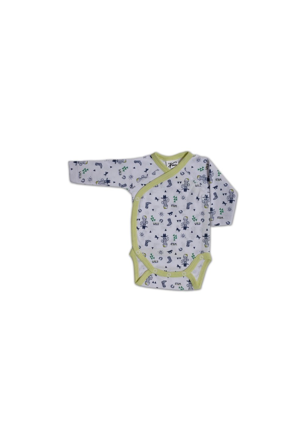 Body maneca lunga, Wild, alb cu verde