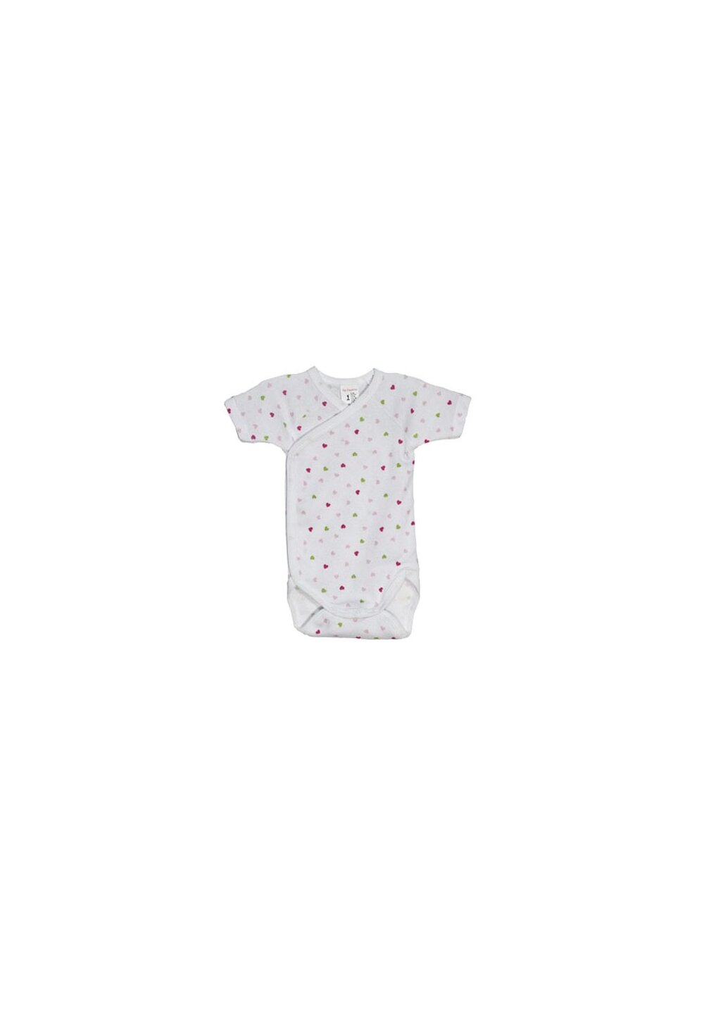 Body maneca scurta, alb cu inimioare multicolore