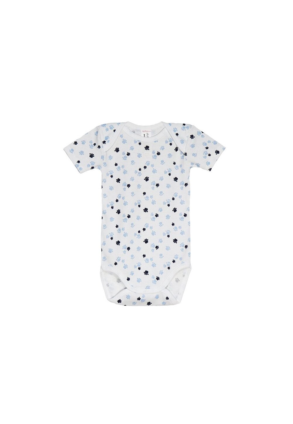 Body maneca scurta, alb cu labute albastre