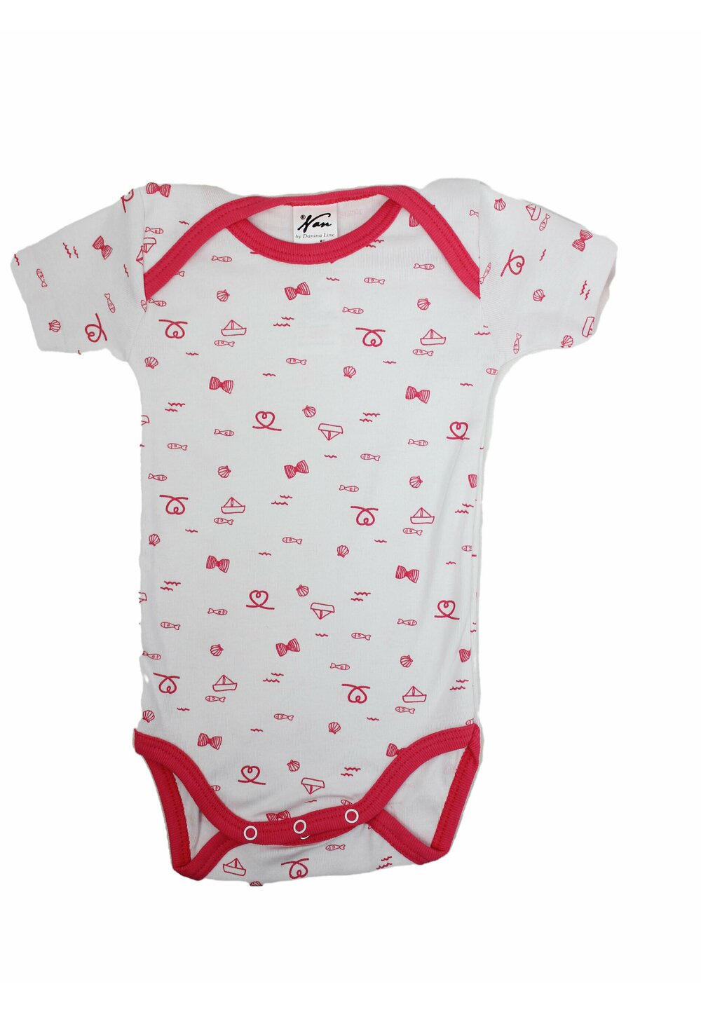 Body maneca scurta,alb cu papion roz