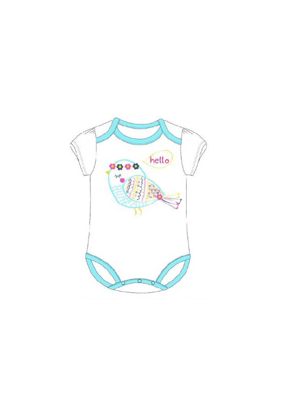 Body maneca scurta, Hello birds, alb