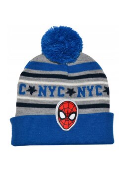 Caciula iarna, acril, NYC Spider-man, gri cu albastru