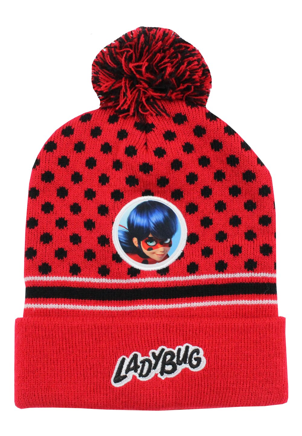 Caciula iarna, LadyBug, acril, rosie cu buline negre