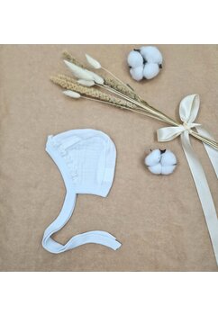 Caciulita bebe, muselina bumbac, Lidi cu dantela, alb