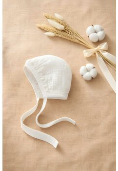 Caciulita bebe, muselina bumbac, Lidi cu dantela, alb