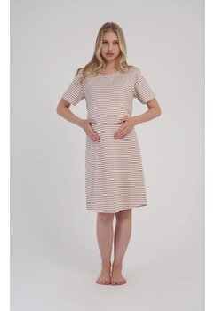 Camasa pentru alaptat, bumbac, alba cu dungi crem
