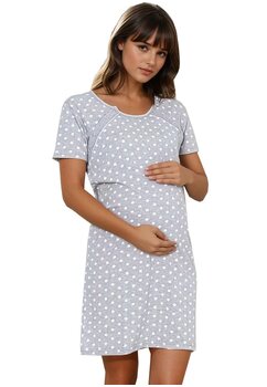 Camasa pentru alaptat, bumbac, Ama, gri cu buline