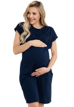 Camasa pentru alaptat, cu inchidere pe spate, bumbac, Baki, bleumarin