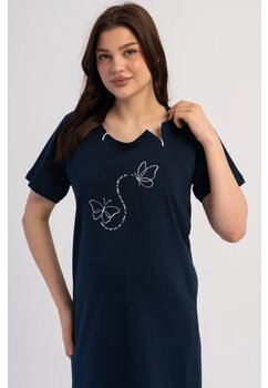 Camasa pentru alaptat, bumbac, Fluturasi, bleumarin