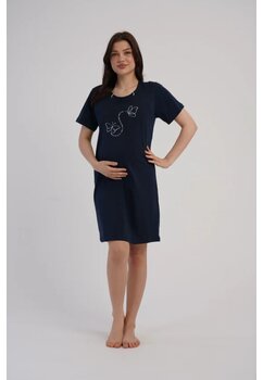 Camasa pentru alaptat, bumbac, Fluturasi, bleumarin