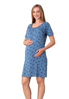 Camasa pentru alaptat, bumbac, My hearts, albastru