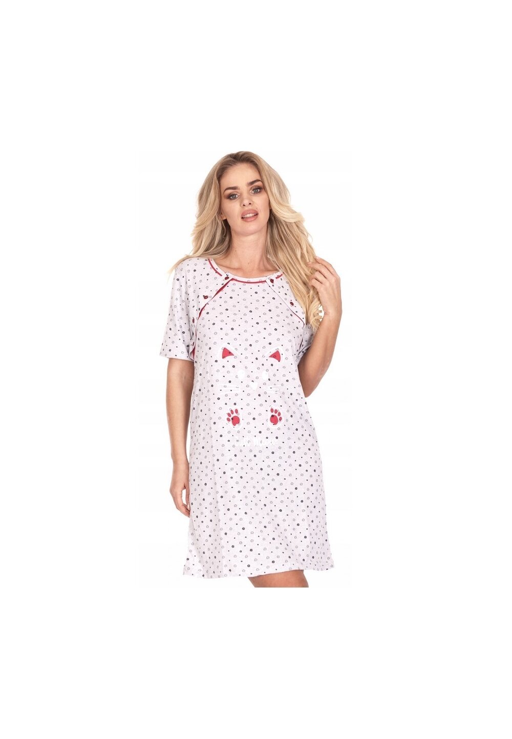 Camasa pentru alaptat, Just meow, gri cu rosu