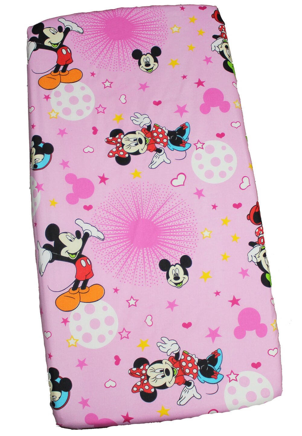 Cearceaf Minnie si Mickey, roz cu stelute, 120 x 60 cm