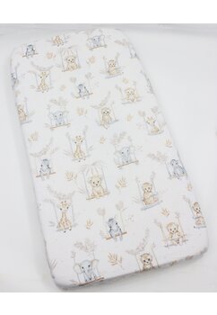 Cearceaf patut, Prichindel, bumbac, Animalute pe leagan, crem, 140x70 cm