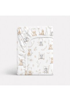 Cearceaf patut, Prichindel, bumbac, Animalute pe leagan, crem, 140x70 cm