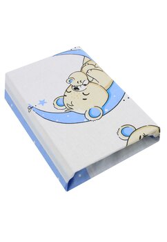 Cearceaf Prichindel, bumbac, Urs pe luna, 120x60 cm, albastru