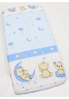 Cearceaf Prichindel, bumbac, Urs pe luna, 120x60 cm, albastru