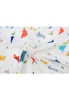 Cearceaf Prichindel, dinozauri colorati, muselina, alb, 120x60 cm