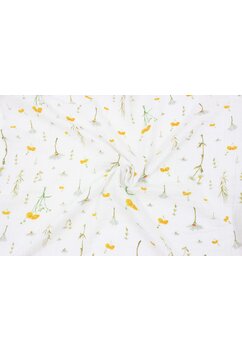 Cearceaf Prichindel, muselina, floricele galbene, 120x60 cm, alb