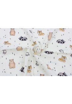 Cearceaf Prichindel, muselina, Ratonul si ursul, alb, 120x60 cm