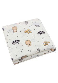 Cearceaf Prichindel, muselina, Ratonul si ursul, alb, 120x60 cm