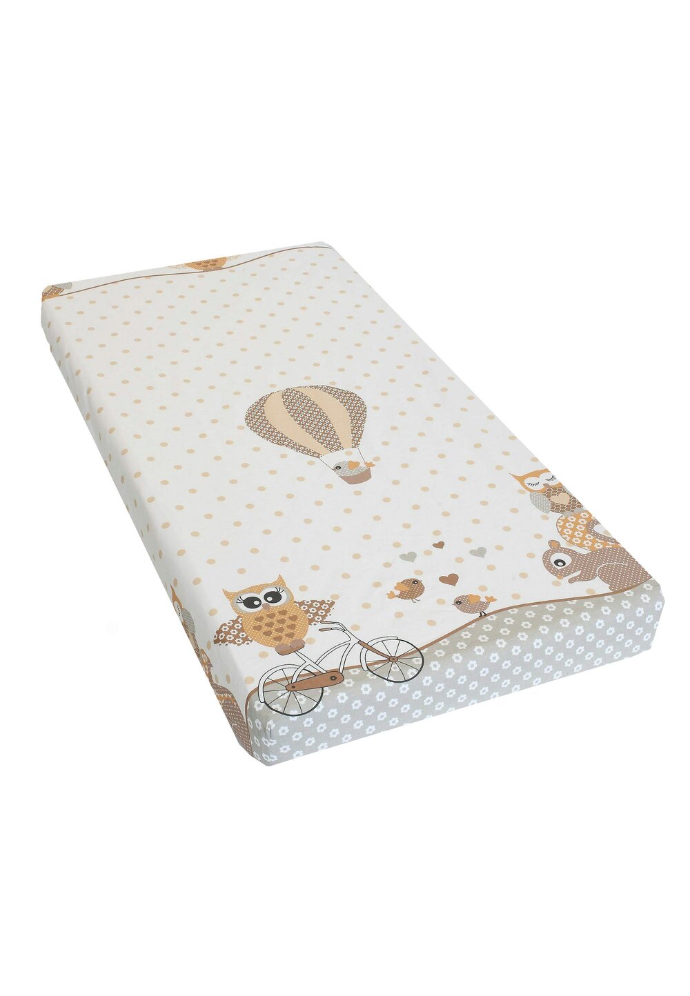 Cearceaf Prichindel, patut 120x60 cm, Bufnite mari, crem