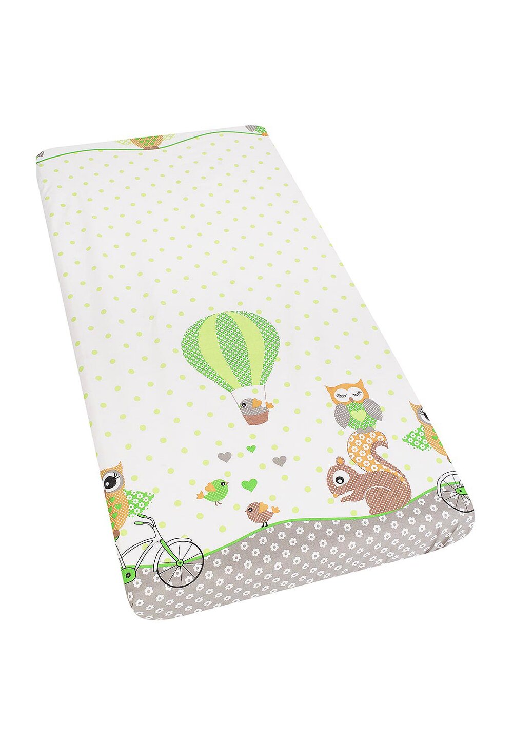 Cearceaf Prichindel, patut 120x60 cm, Bufnite mari, verzi