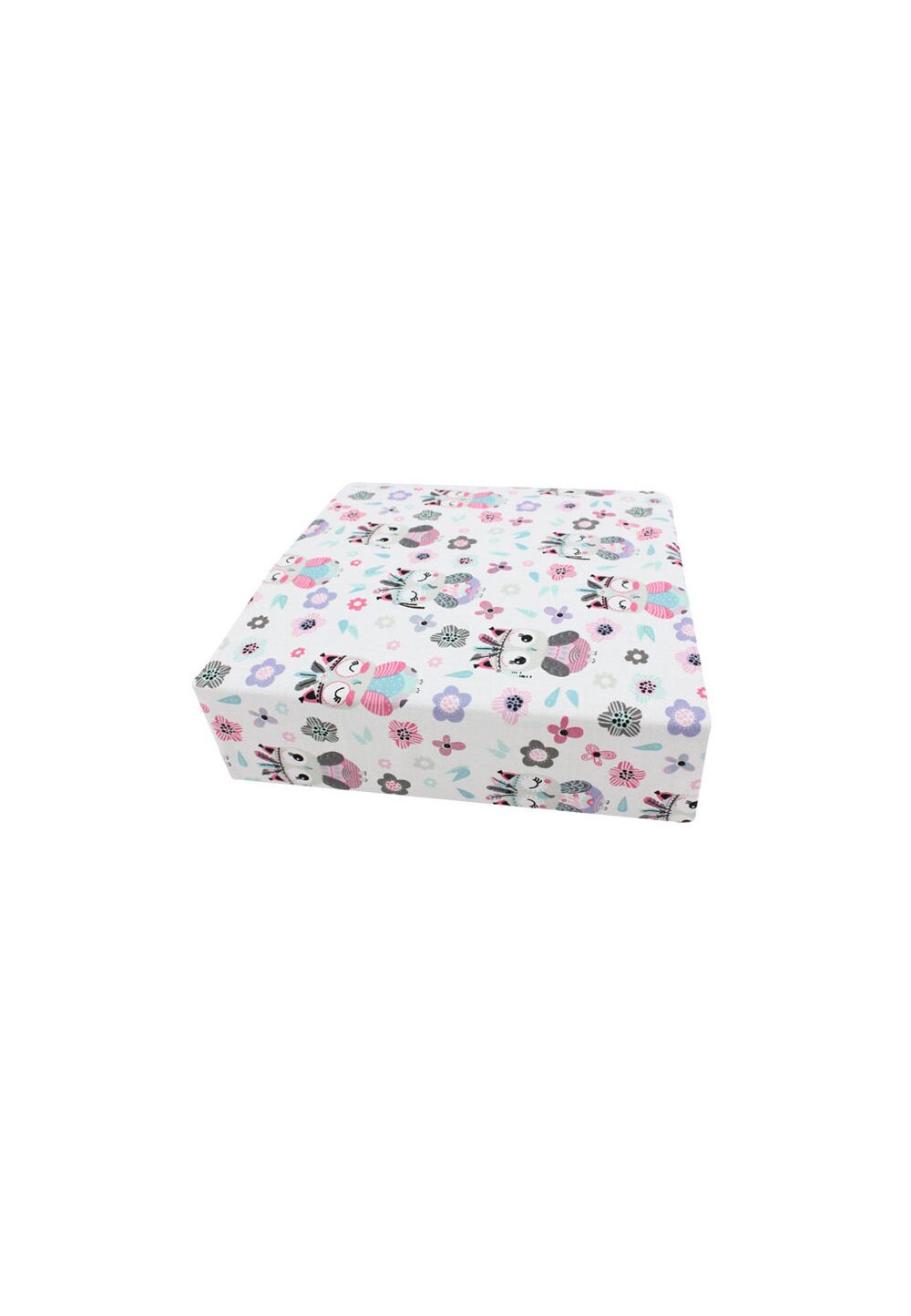 Cearceaf Prichindel, patut 120x60 cm, bufnite mici, roz cu turcoaz