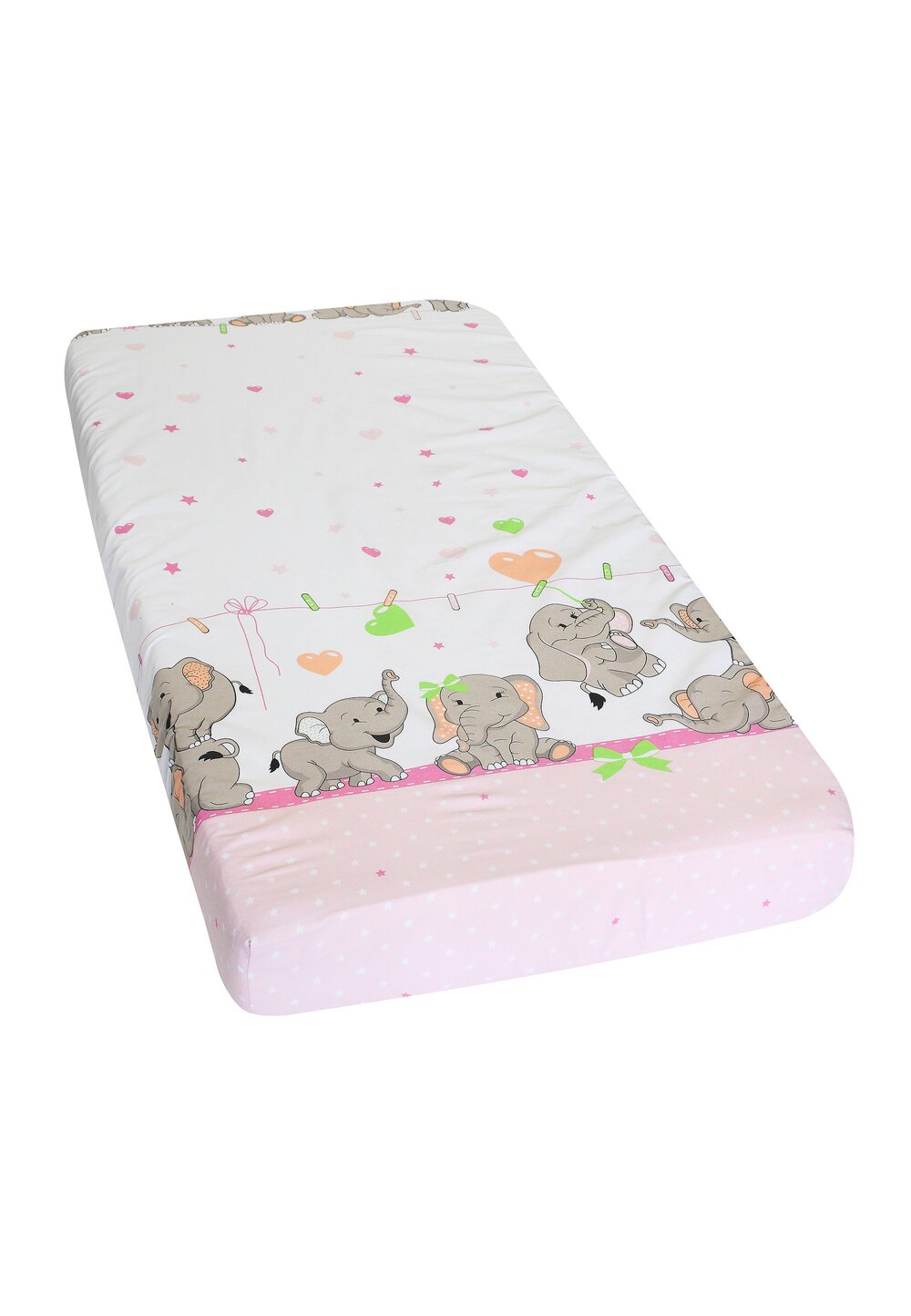 Cearceaf Prichindel, patut 120x60 cm, Elefanti roz sir