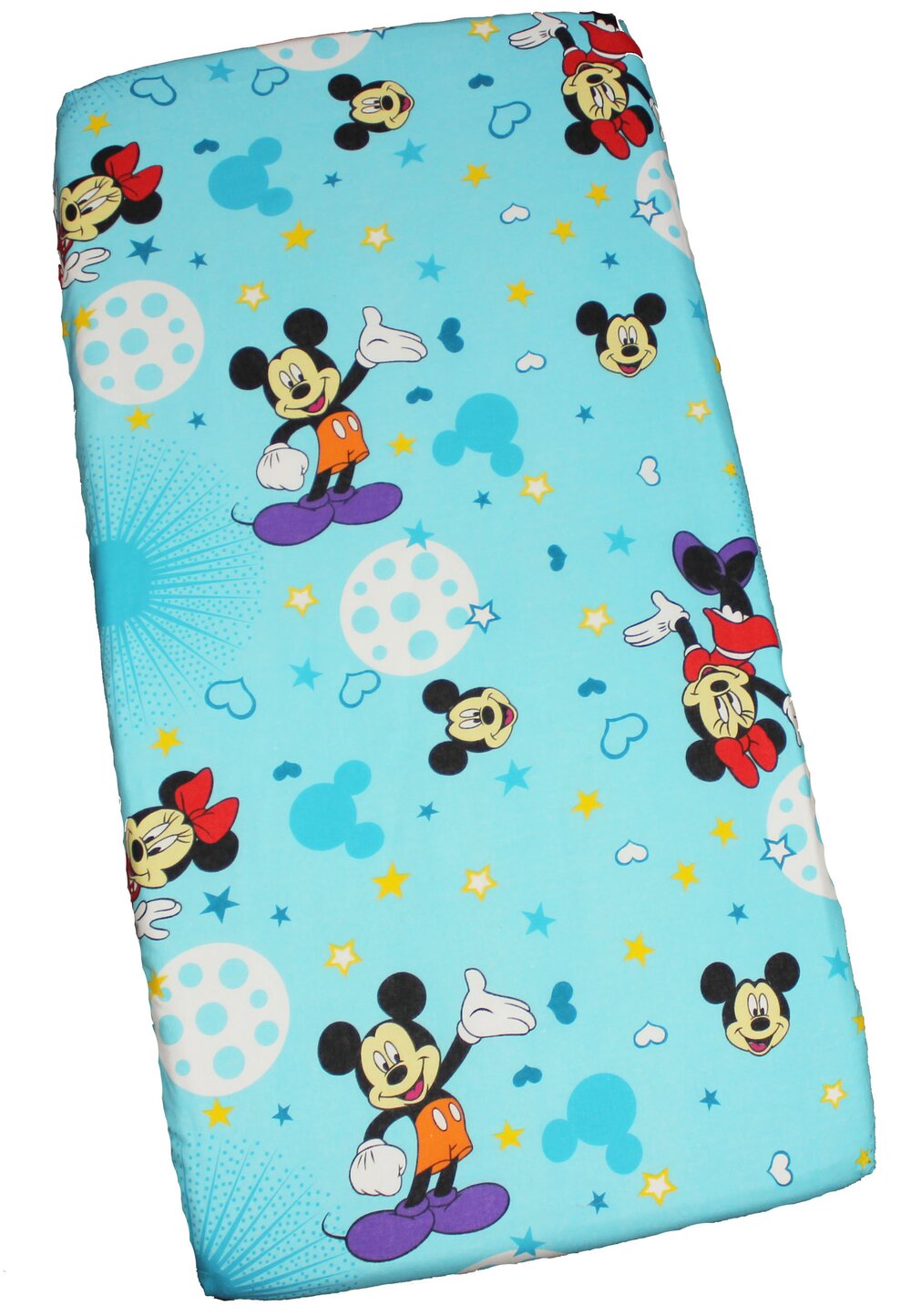 Cearceaf Prichindel, patut 120x60 cm, Minnie si Mickey, albastru cu stelute