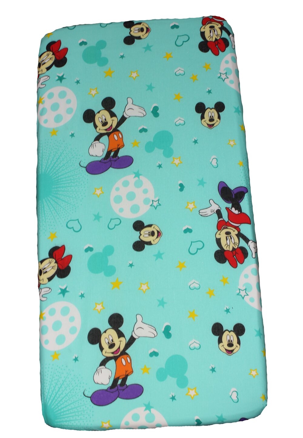 Cearceaf Prichindel, patut 120x60 cm, Minnie si Mickey, turcoaz cu stelute