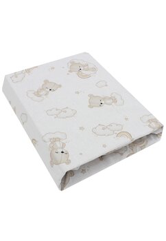 Cearceaf Prichindel, pentru patut stivuibil, urs crem pe nor, bumbac