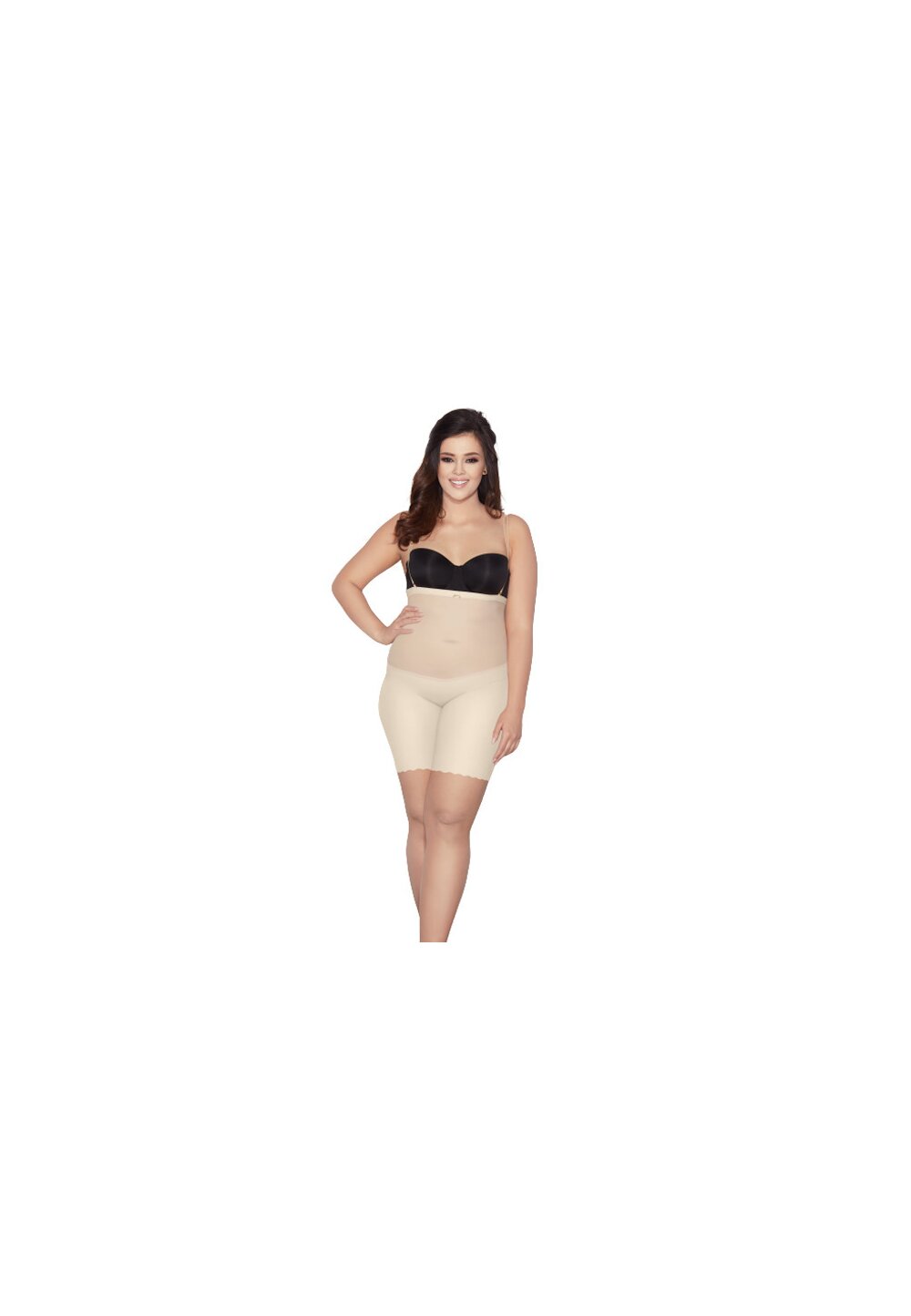 Chilot modelator, tip bermude cu talie inalta si bretele, Glam Form, bej