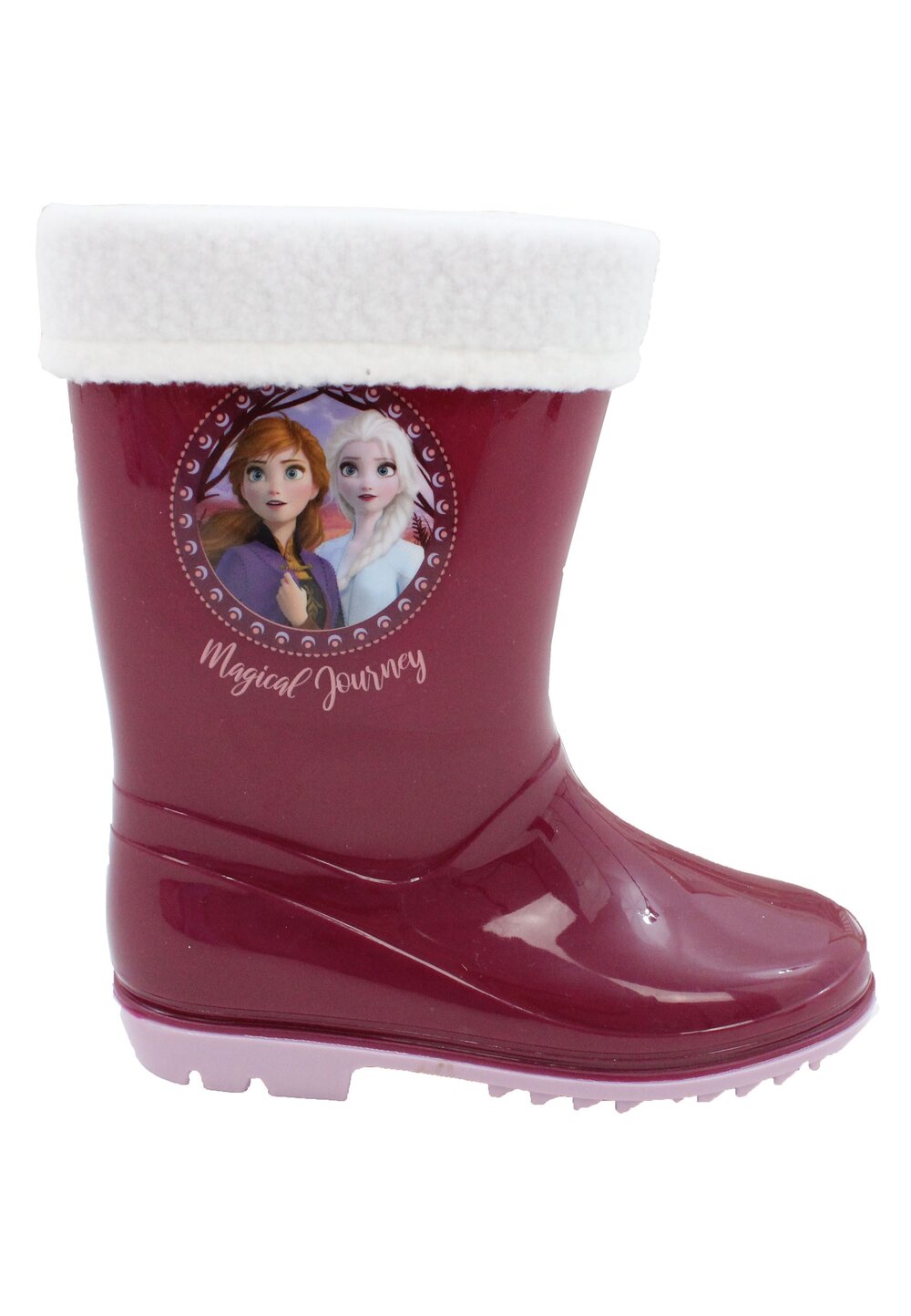 Cizme de cauciuc cu ciorap, din PVC, fara inchidere, Frozen, visiniu