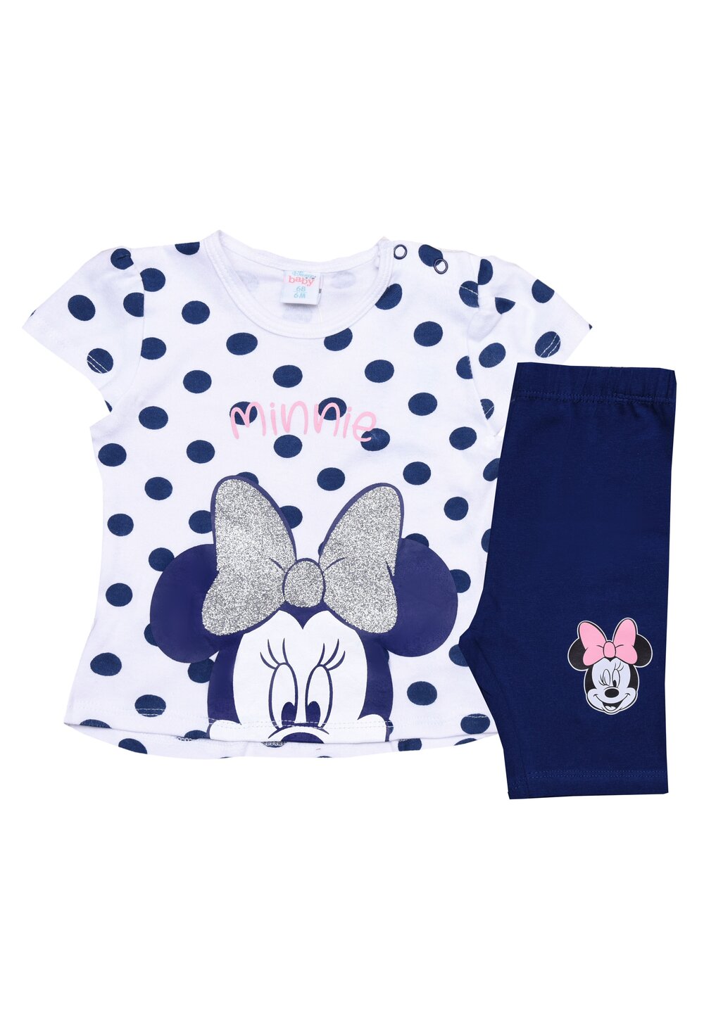 Compleu bebe, Minnie Mouse, bluemarin cu buline