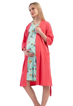 Compleu pentru alaptat, bumbac, Little birds, corai si turcoaz